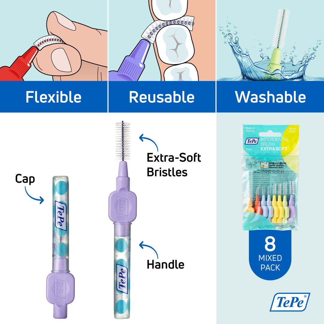 TePe® Interdental Brush Extra Soft Mixed Pack - 0.45 to 1.1 mm